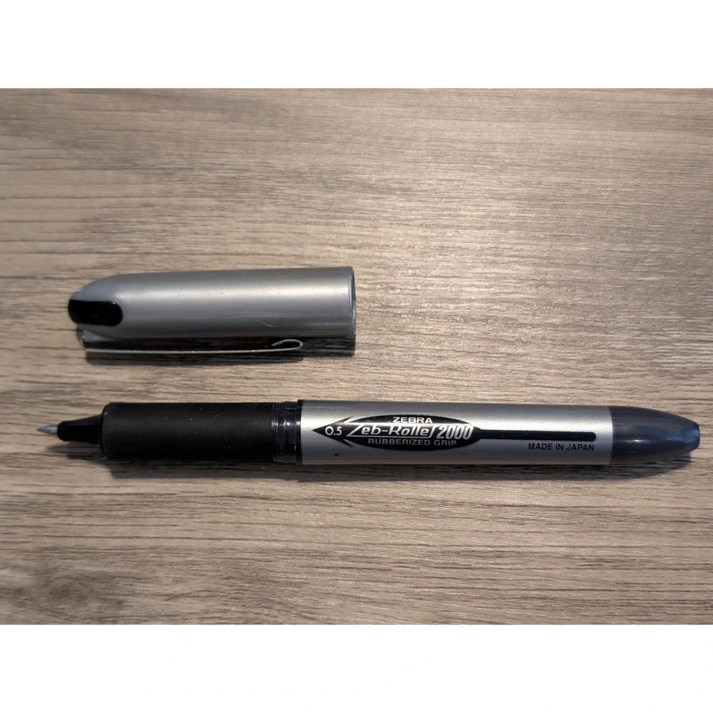 Zebra Zeb-Roller 2000 Rollerball Pen 0.5mm Fine Black Ink Silver Made Japan RARE